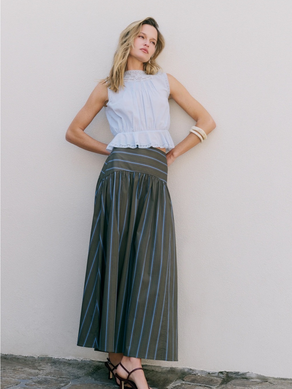 NWT CAARA Vashti Earthy Stripe Cotton Staud Factory Few Moda Skirt 2 - Picture 7 of 8